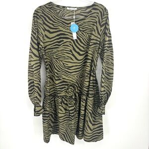 Cupshe Zebra Print Mini Dress Green Black Tiered NWT‎